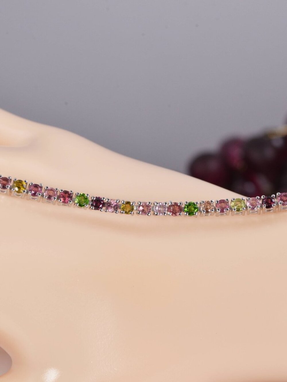 Natural Tourmaline Tennis Bracelet Real Solid 925, 7" - Picture 3 of 3